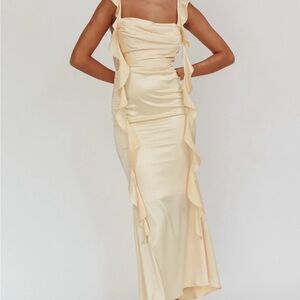 Selfie Leslie Satin Yellow Dress with Drapes